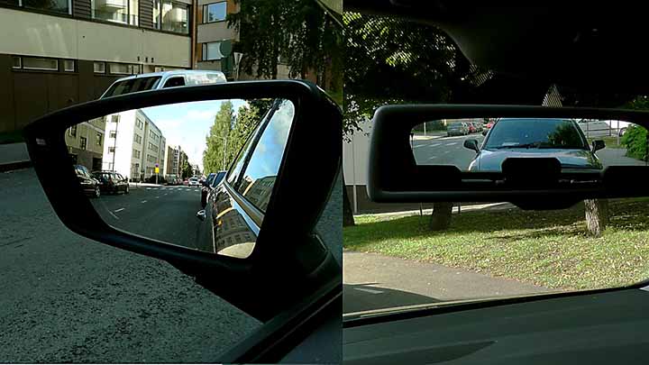 näkymä tausta- ja sivupeilistä