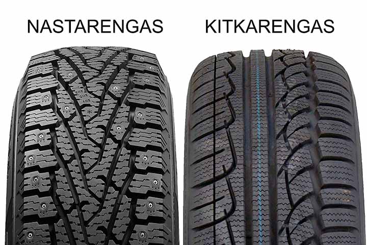 erilaisia henkilöauton talvirenkaita