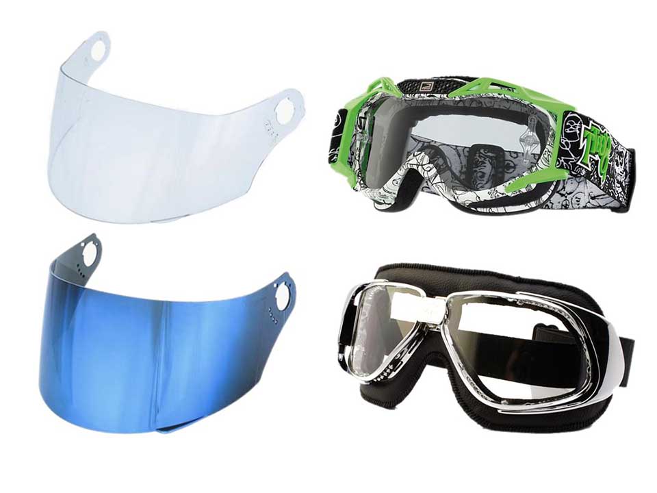 erilaisia visiirejä ja ajolaseja