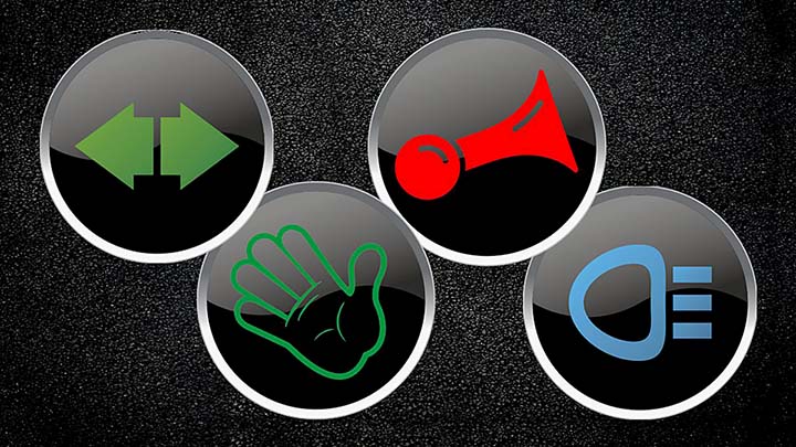 Kuvakollaasi merkinantovälineistä liikenteessä