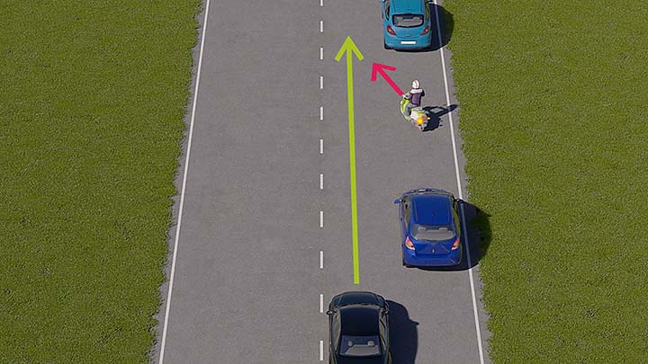 kaavakuvassa mopoilija on liittymässä liikenteeseen tien reunasta