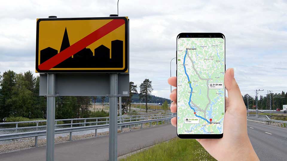karttasovellus auki kännykässä