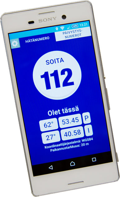 112-app puhelimen näytöllä